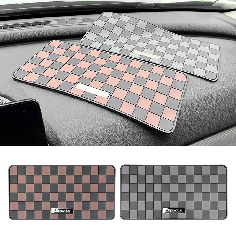 Factory Wholesale Checker Grid Car Anti Slip Dashboard Mat Sports Logo PVC Non-slip Pad Custom Logo Car Interior Accessory