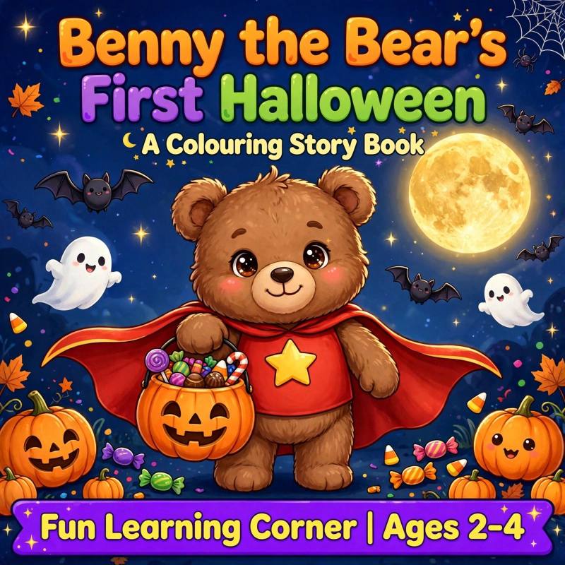 TITLE: Benny the Bear's First Halloween — A Colouring Story Book (Ages 2-4)