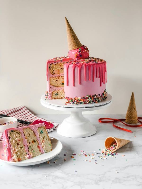 Pink Cake with Ice Cream Cone